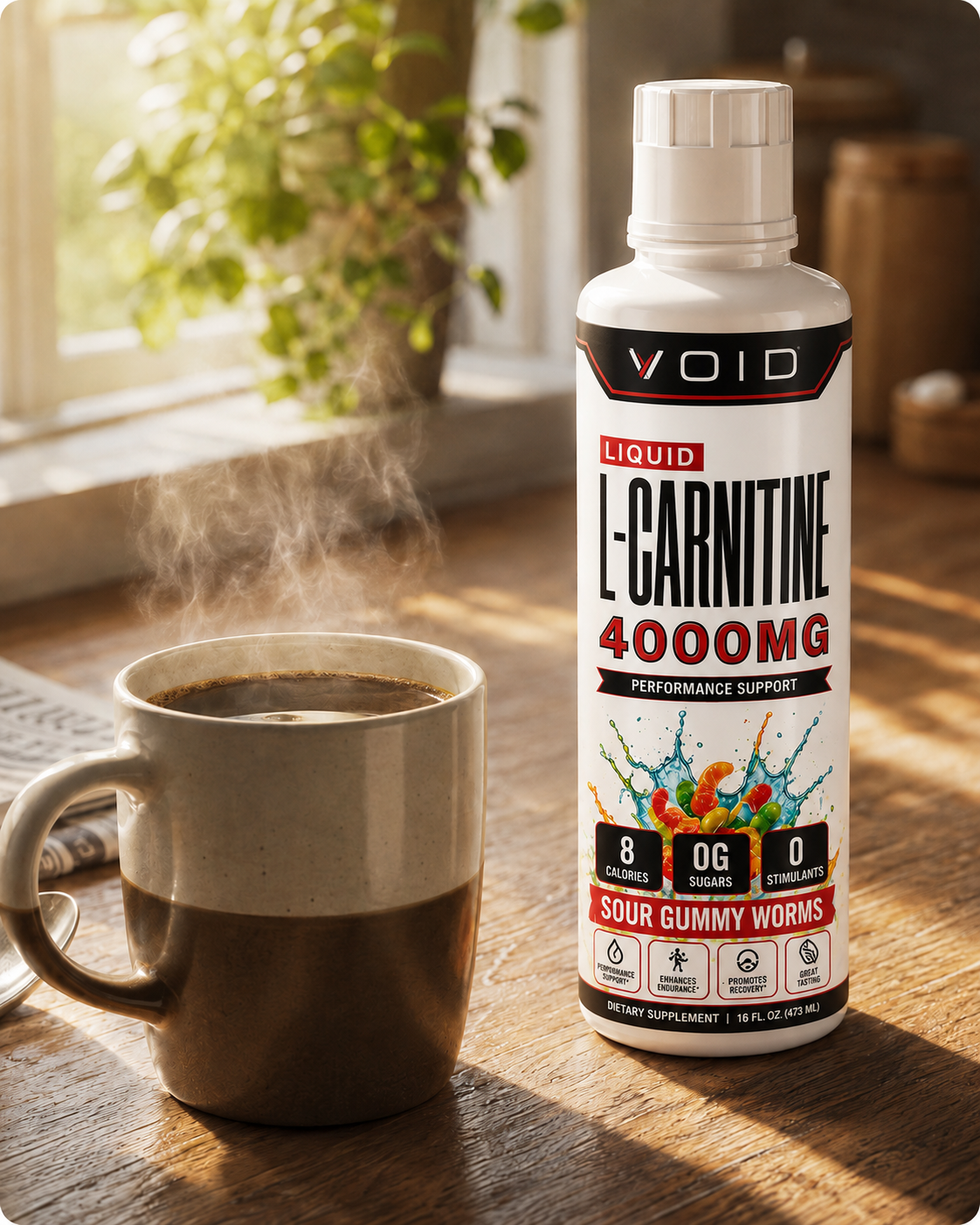 VOID liquid supplement near a morning drink