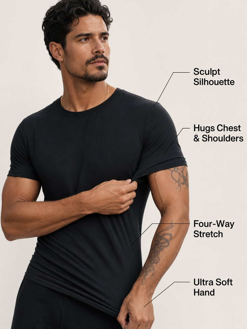 Sculpt tee fit and stretch features